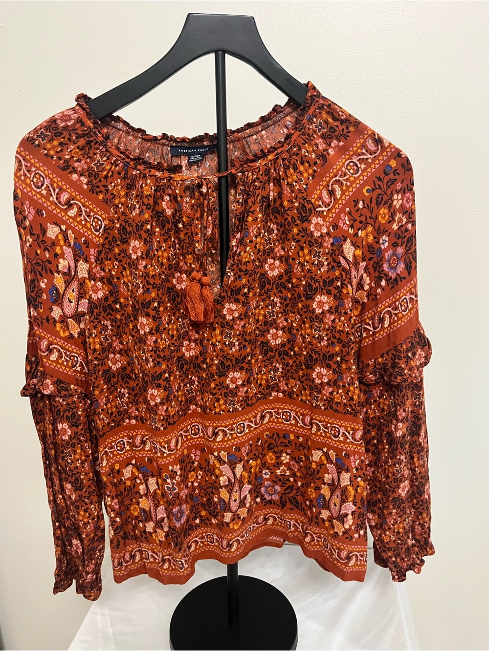 American Eagle Outfitters Rust Floral Peasant Blouse